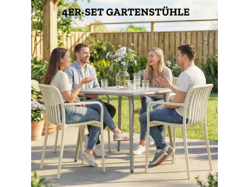  Lot de 4 chaises de jardin empilables avec accoudoirs en pp blanc crème  - Conforama D