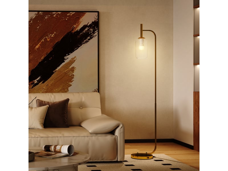 Lampadaire sur pied salon lampe sur pied avec abat-jour en verre texturé interrupteur à pied 29 x 25 x 152 cm métal or  - Conforama C