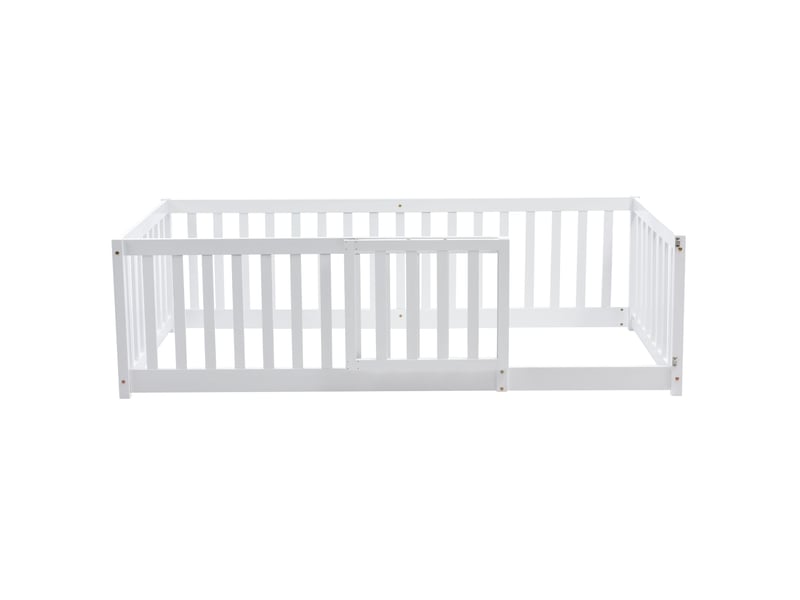 Lit évolutif enfant en bois avec barrières et porte, blanc, 90x200cm, cadre sécurisé et design moderne - Conforama A