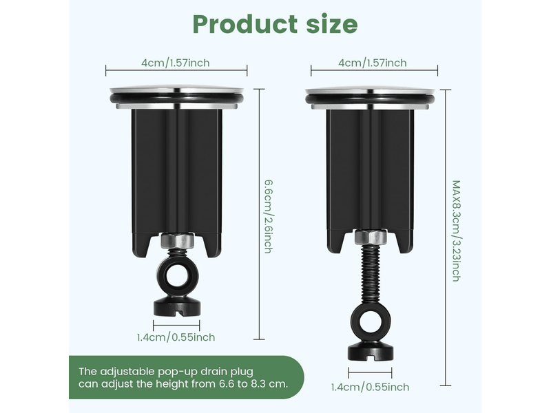 Bouchon d'évier universel, bouchon de vidange, bouchon d'évier réglable, ø 40 mm, 2 pièces, noir - Conforama B