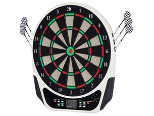 Cible de fléchettes électronique 44 x 50 cm noire en plastique, écran lcd, 18 jeux et 6 fléchettes