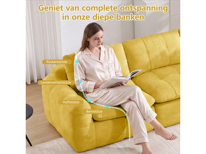  Canapé modulable nuage sans cadre 4 places jaune, chenille, mousse 32d, assise large et profonde, sans montage  - Conforama C