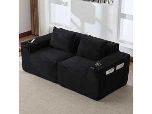Canapé droit compressé fixe <strong>OKMYHOME</strong> <strong></strong> 2 places Velours côtelé Noir
