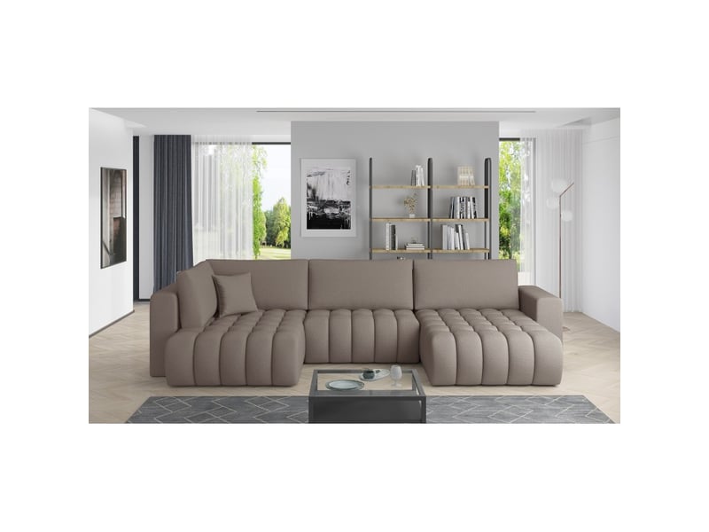  Canapé d'angle bonita convertible 6 places beige foncé tissu – droit – 350x175cm  - Conforama B