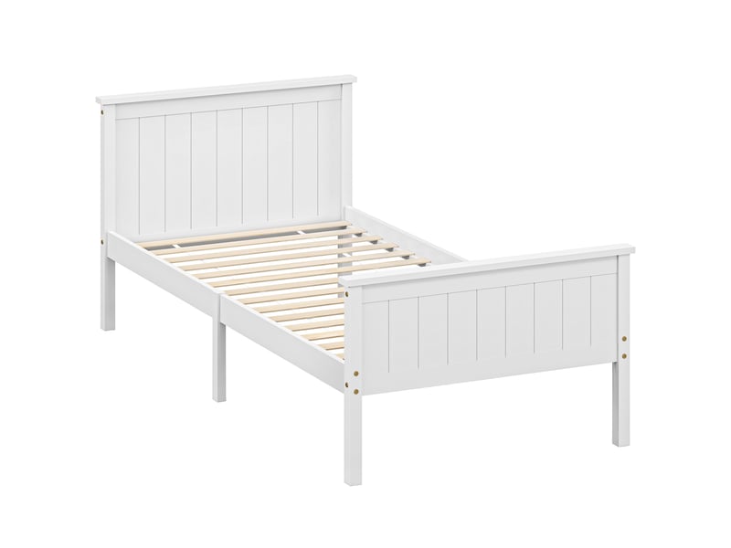  Cadre de lit 90 x 200 cm, assemblage facile, lit simple en bois massif avec sommier à lattes tête et pied inclus, blanc  - Conforama B