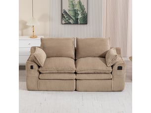 Canapé droit 2 places - avec coussins et poches latérales de rangement - en velours côtelé - kaki - 191 × 94 × 85 cm