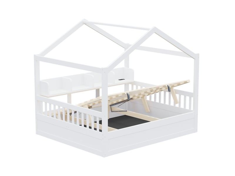  Lit enfant 140 × 200 cm – avec barrière de sécurité – avec espaces de rangement – ​​avec bande led et prise électrique – blanc (matelas non inclus)  - Conforama R