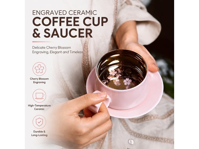  Tasse et soucoupe en céramique, chat gravé, noir étoilé  - Conforama E