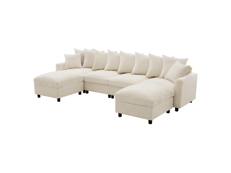 Canapé d'angle modulable 283x153,5x78,5 cm, 4 places avec 2 poufs, beige - Conforama A