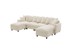 Canapé d'angle modulable 283x153,5x78,5 cm, 4 places avec 2 poufs, beige