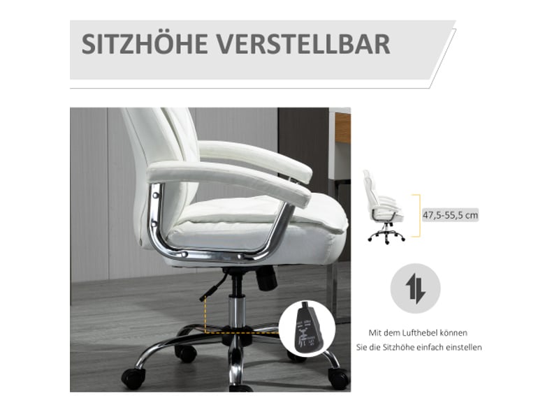  Chaise de bureau ergonomique en similicuir blanc, pivotante, inclinable, réglable en hauteur  - Conforama E