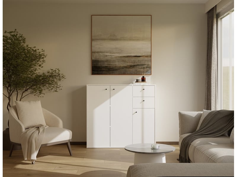  Fran - commode - 3 portes, 2 tiroirs - 120x110x30 cm - blance  - Conforama B