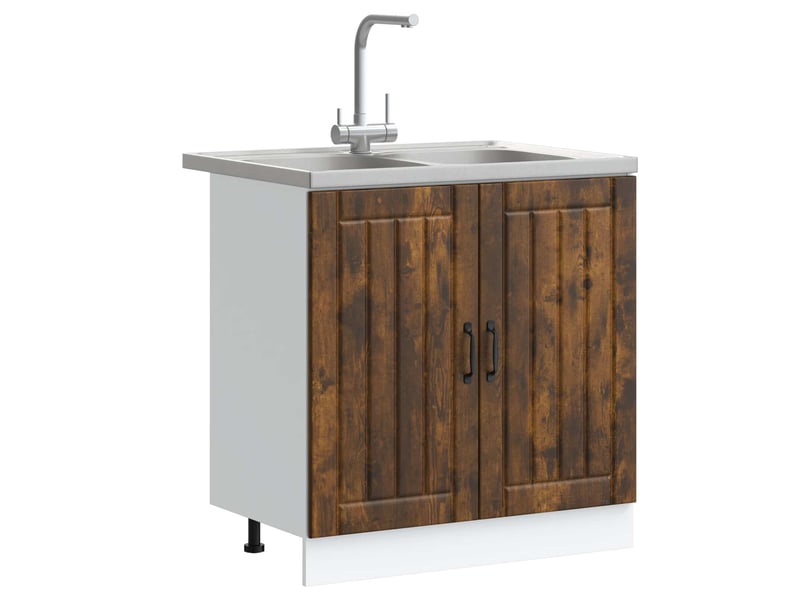 Meuble sous évier 2 pcs chêne fumé bois d'ingénierie - Conforama C