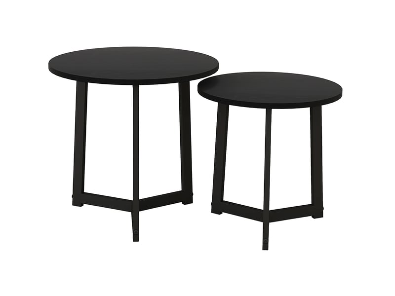  Table basse gigogne ronde 2 pièces avec structure en acier, à utiliser séparément ou ensemble, pour salon, noir  - Conforama A