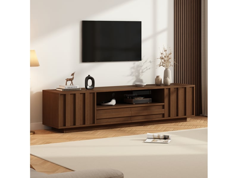  Meuble tv bas 180 x 40 x 45 cm coloris noyer avec 2 portes et 2 tiroirs  - Conforama C
