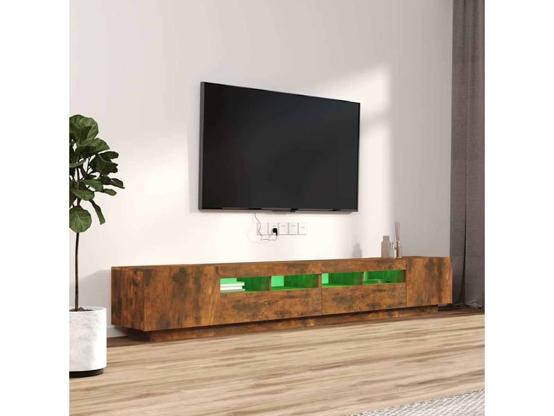  Ensemble de meubles tv - banc tv - meuble de rangement avec lumières led 3 pcs chêne fumé  - Conforama D