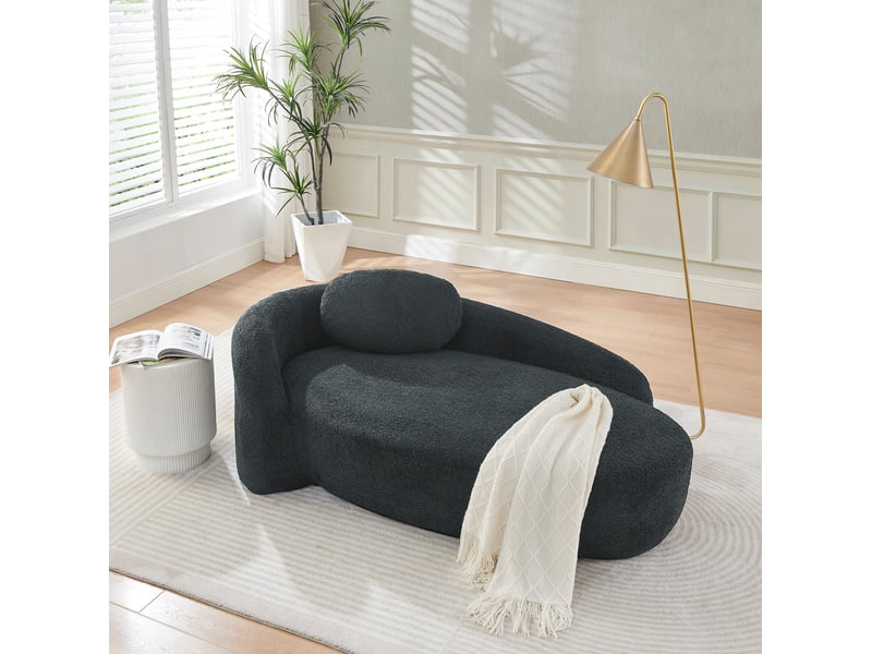  Canapé 1 place en tissu bouclette noir 170x96x62 cm  - Conforama D