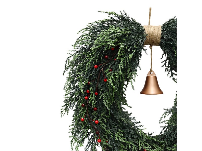 Couronne de noël 55cm, baies rouges et clochettes – verte, décoration de porte et de fête - Conforama B