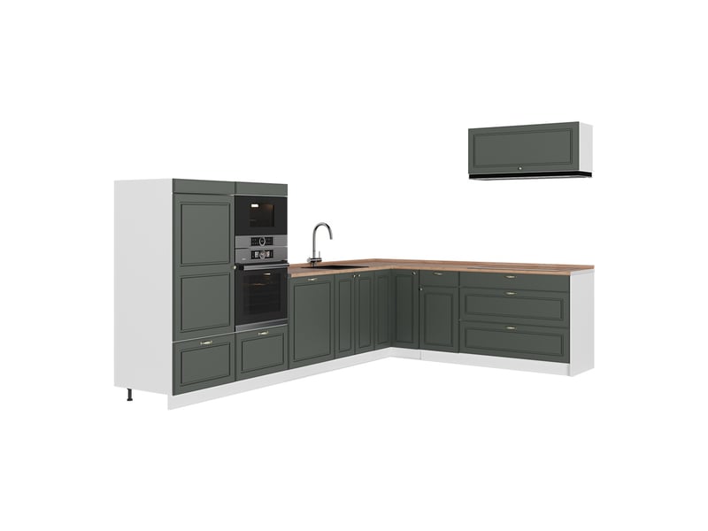 Vicco cuisine en angle, vert or campagneblanc, 327x60cm, pt chêne - Conforama A