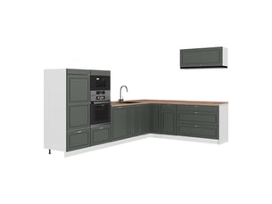 Vicco cuisine en angle, vert or campagneblanc, 327 x 227 cm, pt chêne