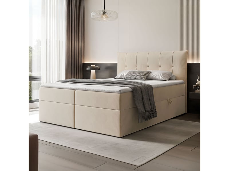  Lit coffre chester - 180x200 cm - avec matelas et surmatelas - velours dense - beige clair CHESTER - Conforama B