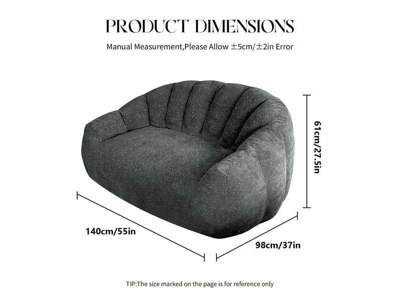  Fauteuil pouf 1 place gris en tissu flanelle, design patte d'ours, 140x98x61 cm pour salon  - Conforama C