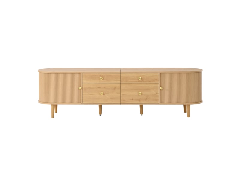  Meuble tv bas 180x35x50 cm, 4 tiroirs, 2 portes coulissantes, extrémités arrondies Fay Lum - Conforama D