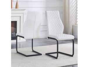 Lot de 2 chaises de salle à manger 43x63x100 cm, chaise cuisine avec dossier haut motif losange, blanc et noir, métal+pu