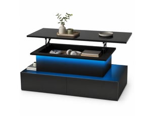 Table basse led avec 4 tiroirs, rangement caché et plateau relevable pour salon, 90 × 55 × 41 cm