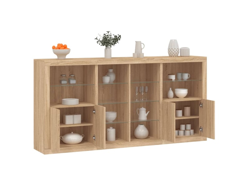  Buffet - bahut - meuble de rangement avec lumières led chêne sonoma 202x37x100 cm  - Conforama B