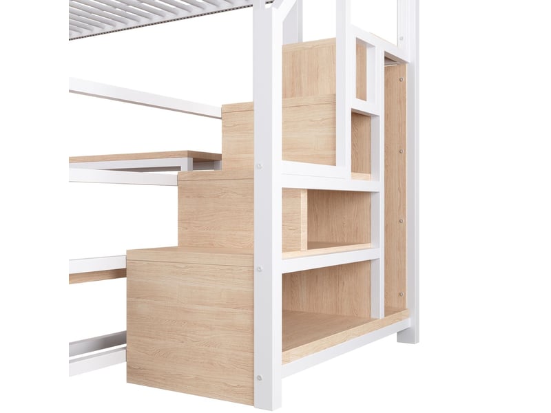  Lit enfant 140 x 200 cm bureau prises usb et usb-c panneau perforé étagères armoire-échelle éclairage led coloris blanc  - Conforama C