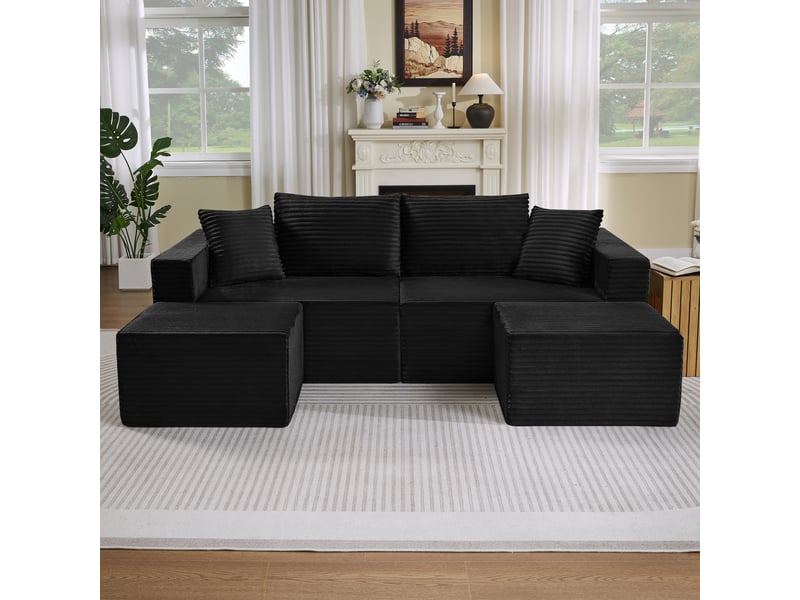  Canapé compressé modulable - mousse et ressorts ensachés - salon et chambre d’amis - velours côtelé - noir CozyNest - Conforama B