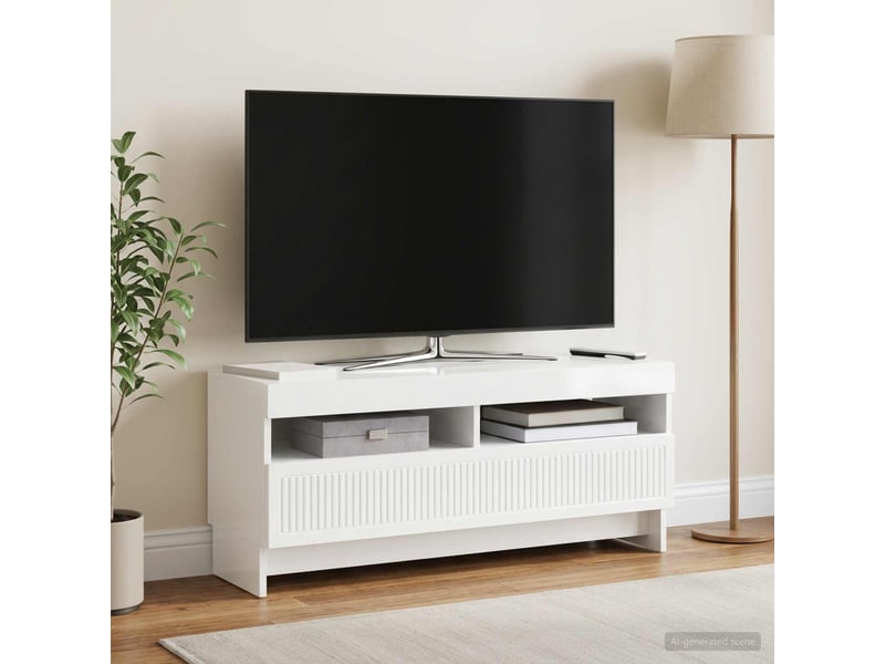  Meuble tv - banc tv - meuble de rangement led blanc brillant bois d'ingénierie  - Conforama D