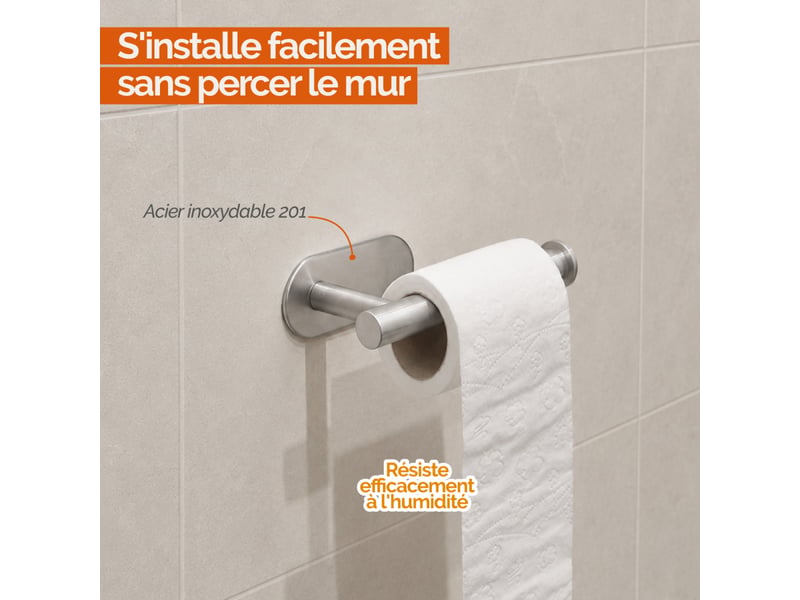  Porte papier wc adhésif mural pour salle de bain ou toilettes, sans perçage - acier inoxydable - chrome  - Conforama C