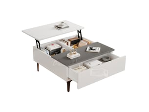 Table basse 70x70x35 cm relevable avec led et rangement blanc et gris