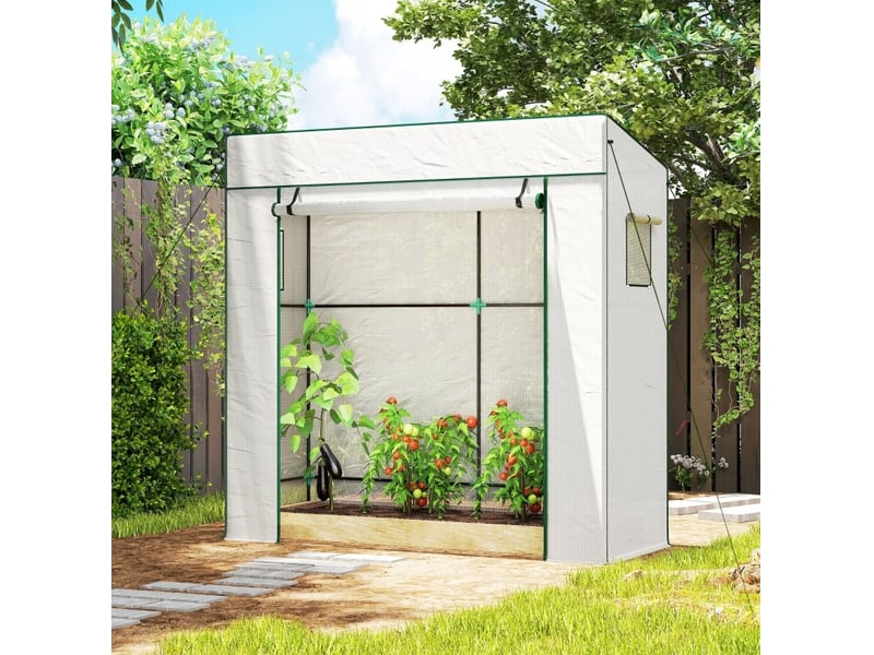  Serre de jardin 196x77x197 cm porte enroulable métal blanche  - Conforama B