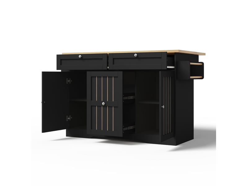  Îlot de cuisine mobile avec plan de travail extensible, chariot de service et armoire de rangement, tiroirs verticaux à deux niveaux, 2 grands tiroirs et roues à verrouillage, 120 × 45 (70) × 92 cm  - Conforama A
