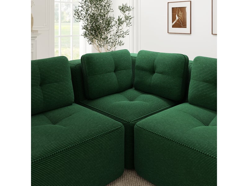 Canapé d’angle modulable 4 places velours côtelé vert – 386 x 177 x 69 cm Fay Lum - Conforama W