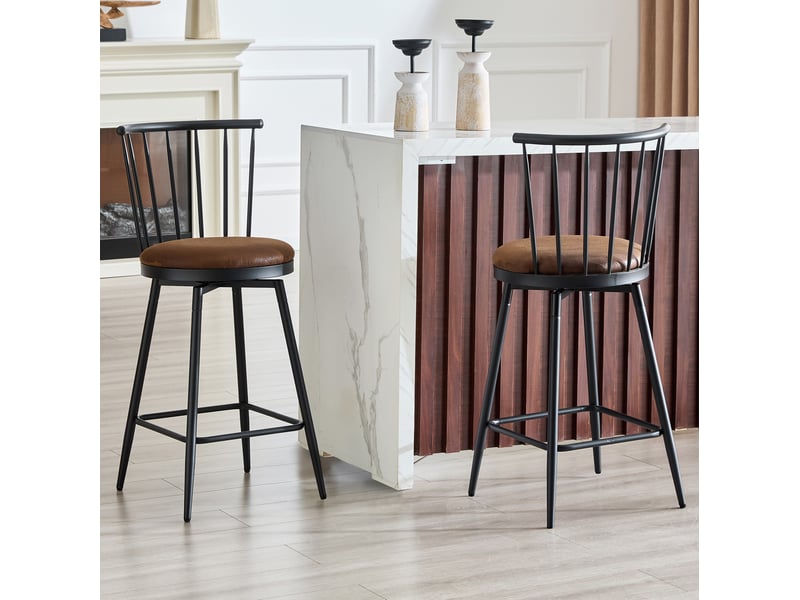  Tabouret de bar 39x39x96 cm, tabouret haut, style windsor, assise ronde, pour comptoir, structure métal, couleur marron  - Conforama D