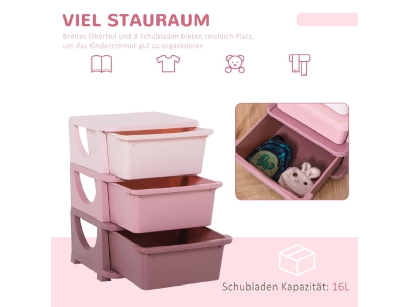  Meuble rangement jouets rose 3 niveaux, commode enfant, petit placard à tiroirs pour chambre enfant  - Conforama D