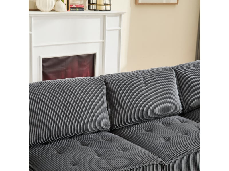  Canapé modulable,308x154x81,99 cm,6 places avec poches,velours côtelé,gris  - Conforama E