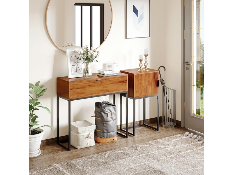  Console avec 1 tiroir en panneau de particules et acier marron et noir 80x30x76 cm  - Conforama B