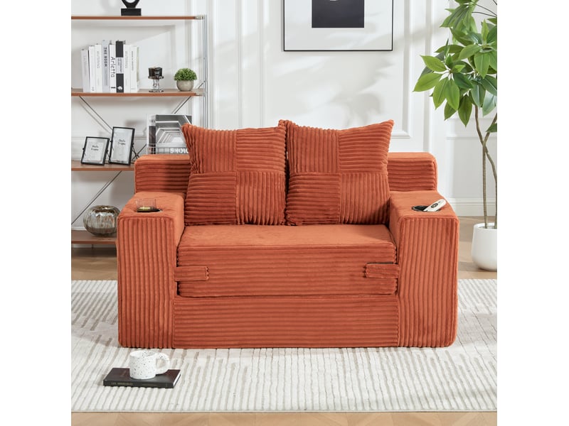 Canapé-lit 2 places tcqpz convertible 151 x 133 x 64 cm velours côtelé orange - Conforama E