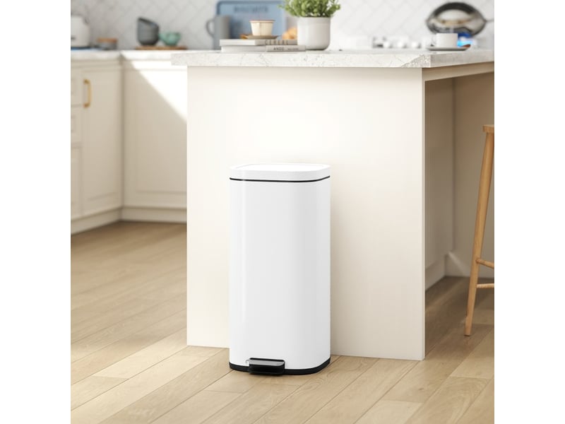  Poubelle de cuisine à pédale 30 l avec couvercle à fermeture amortie, blanche  - Conforama B