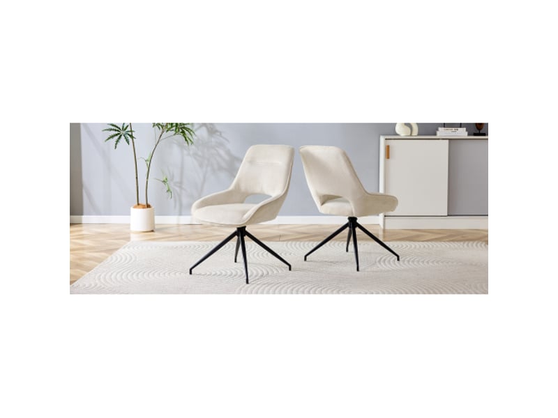  Paire de chaises pivotantes 360° – salle à manger moderne, tissu blanc respirant, cadre métal noir  - Conforama B