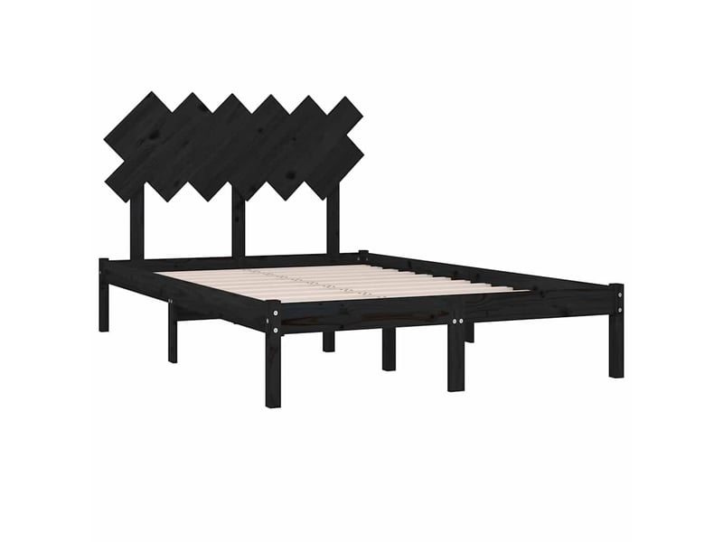  Lit double- lit adulte -  cadre de lit sans matelas noir 135x190 cm bois massif  - Conforama C