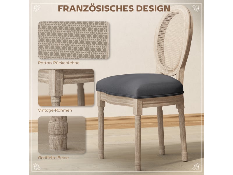  Lot de 2 chaises de salle à manger en bois massif et cannage tissu gris 49 x 56 x 96 cm  - Conforama D