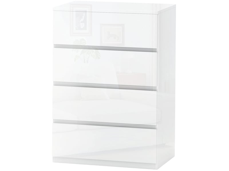  Commode moderne en bois à 4 tiroirs avec système anti-basculement, 55 x 33 x 80 cm, blanc brillant  - Conforama B
