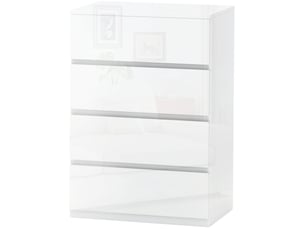 Commode moderne en bois à 4 tiroirs avec système anti-basculement, 55 x 33 x 80 cm, blanc brillant