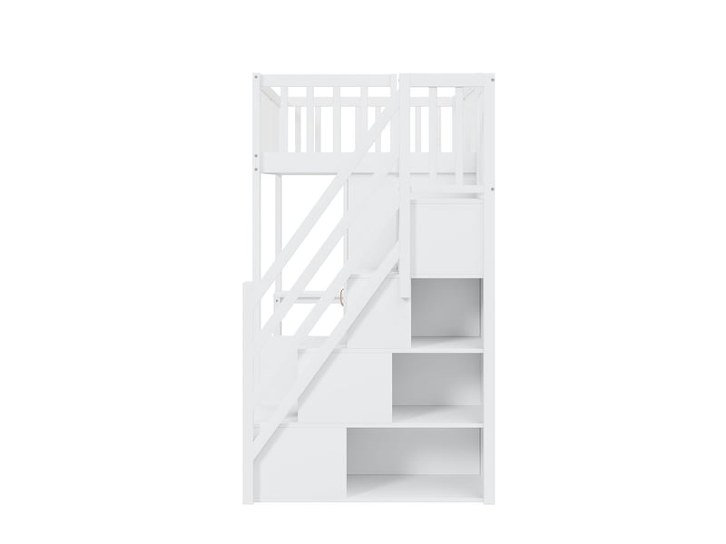  Lit mezzanine avec bureau 90 x 200 cm grand meuble étagère rangement dans l’escalier bois blanc  - Conforama D